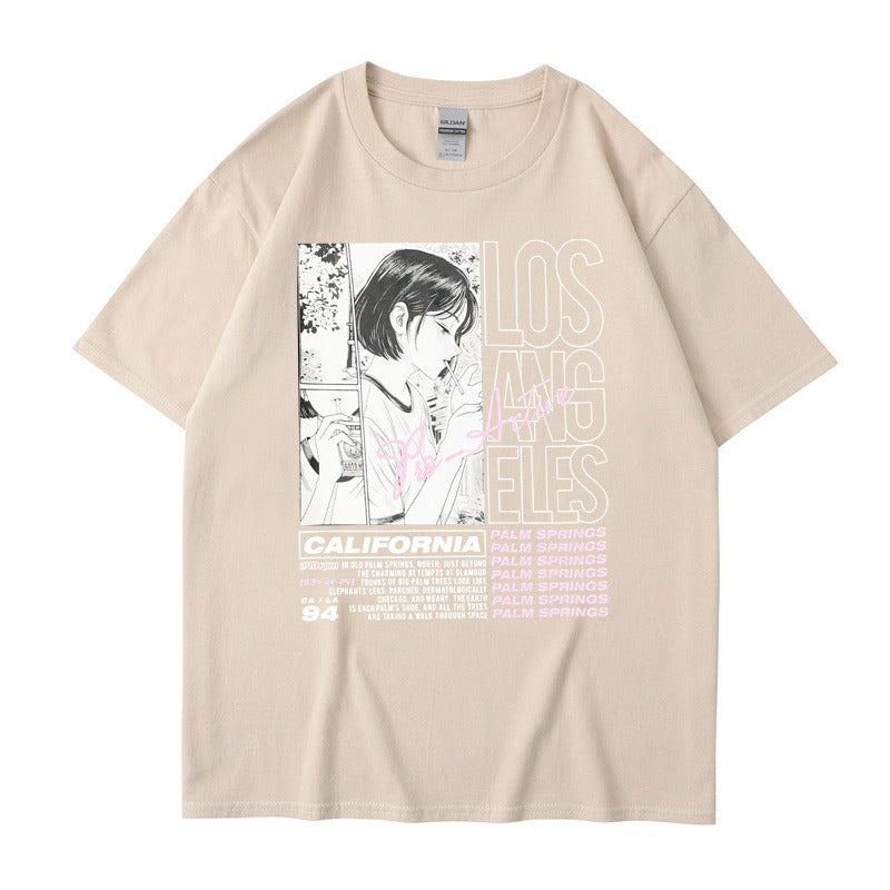 Anime Girl Letter Printed Short sleeved T-shirt